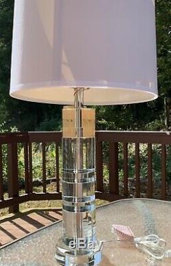 Modern Nwt Ralph Lauren Farrah Cut Crystal Column Lamp Silk Shade Outlet