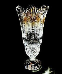 Monumental 16 Lead Crystal Fan Cut Saw Tooth Pedestal Vase, Extraordinary