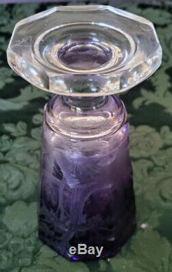 Moser 1890's Purple Engraved Cut To Clear Deer Forest Scene Crystal Goblet