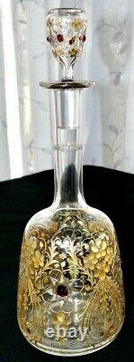 Moser Antique Decanter Gold Intaglio Cut Crystal Applied Red Glass Gems RARE