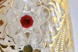 Moser Antique Decanter Gold Intaglio Cut Crystal Applied Red Glass Gems RARE