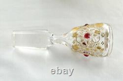 Moser Antique Decanter Gold Intaglio Cut Crystal Applied Red Glass Gems RARE