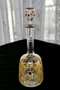 Moser Antique Decanter Gold Intaglio Cut Crystal Applied Red Glass Gems RARE