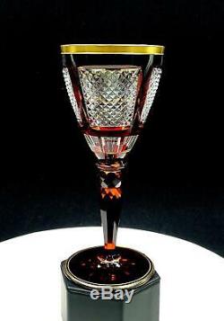 Moser Bohemian Czech Crystal Amber & Red Cut To Clear Diamond Design 8 Goblet