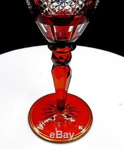 Moser Bohemian Czech Crystal Amber & Red Cut To Clear Diamond Design 8 Goblet