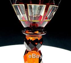 Moser Bohemian Czech Crystal Amber & Red Cut To Clear Diamond Design 8 Goblet