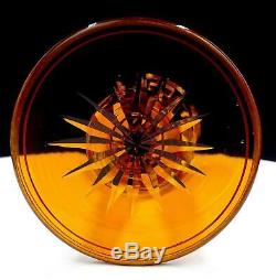 Moser Bohemian Czech Crystal Amber & Red Cut To Clear Diamond Design 8 Goblet