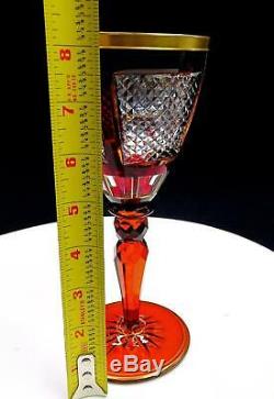 Moser Bohemian Czech Crystal Amber & Red Cut To Clear Diamond Design 8 Goblet