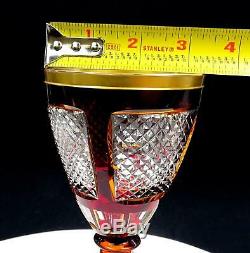 Moser Bohemian Czech Crystal Amber & Red Cut To Clear Diamond Design 8 Goblet