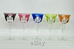 Moser Bohemian Czech Cut to Crystal Multicolor Set of 5 Wine Glasses Cups 1782B