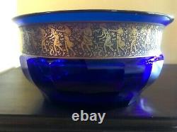 Moser Bohemian Karlsbad Cobalt Blue Frieze/Gilt Band Cut Crystal Art Glass Bowl