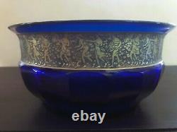 Moser Bohemian Karlsbad Cobalt Blue Frieze/Gilt Band Cut Crystal Art Glass Bowl