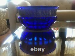 Moser Bohemian Karlsbad Cobalt Blue Frieze/Gilt Band Cut Crystal Art Glass Bowl