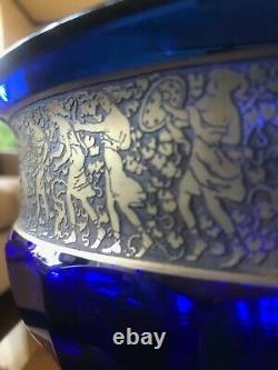 Moser Bohemian Karlsbad Cobalt Blue Frieze/Gilt Band Cut Crystal Art Glass Bowl