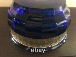 Moser Bohemian Karlsbad Cobalt Blue Frieze/Gilt Band Cut Crystal Art Glass Bowl