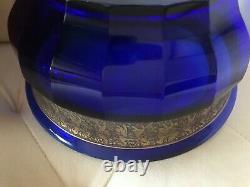 Moser Bohemian Karlsbad Cobalt Blue Frieze/Gilt Band Cut Crystal Art Glass Bowl