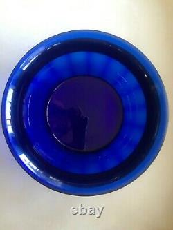 Moser Bohemian Karlsbad Cobalt Blue Frieze/Gilt Band Cut Crystal Art Glass Bowl