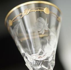 Moser Crystal Rose Etch Cut Intaglio Paula Cordial Glass Goblet 5.1/8 Marked