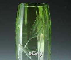 Moser Cut Crystal Vase Fades from Green to Clear Unsigned Reverse relief