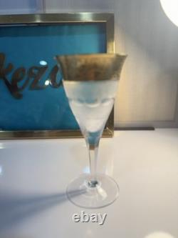 Moser Czech Cut Crystal Glass Wine Goblets in Gold