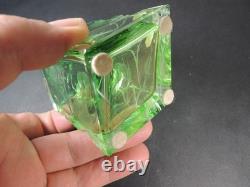 Moser Green Intaglio Cut Crystal Perfume Bottle Signed Art Glass Bohemia