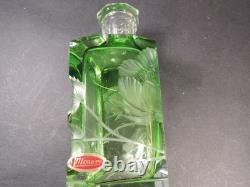 Moser Green Intaglio Cut Crystal Perfume Bottle Signed Art Glass Bohemia