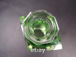Moser Green Intaglio Cut Crystal Perfume Bottle Signed Art Glass Bohemia
