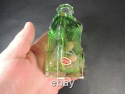 Moser Green Intaglio Cut Crystal Perfume Bottle Signed Art Glass Bohemia