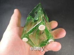 Moser Green Intaglio Cut Crystal Perfume Bottle Signed Art Glass Bohemia