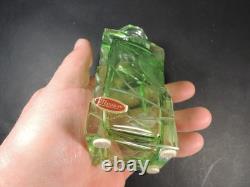 Moser Green Intaglio Cut Crystal Perfume Bottle Signed Art Glass Bohemia