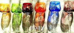 Multi-Color Cut to Clear Crystal Wine Glasses Set of 6 Czech-Bohemian Green Blue