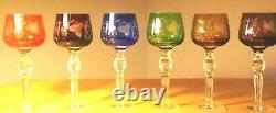 Multi-Color Cut to Clear Crystal Wine Glasses Set of 6 Czech-Bohemian Green Blue