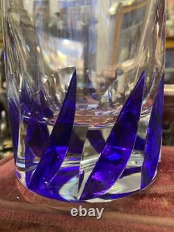 Murano Glass Cobalt Leaf Centrepiece Vase 10Urn Cut Crystal Art Deco Vintage