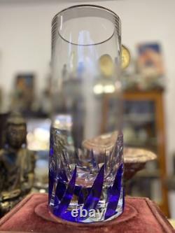 Murano Glass Cobalt Leaf Centrepiece Vase 10Urn Cut Crystal Art Deco Vintage