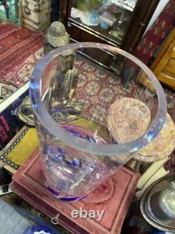 Murano Glass Cobalt Leaf Centrepiece Vase 10Urn Cut Crystal Art Deco Vintage