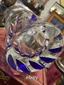 Murano Glass Cobalt Leaf Centrepiece Vase 10Urn Cut Crystal Art Deco Vintage