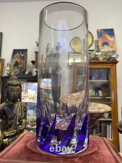 Murano Glass Cobalt Leaf Centrepiece Vase 10Urn Cut Crystal Art Deco Vintage