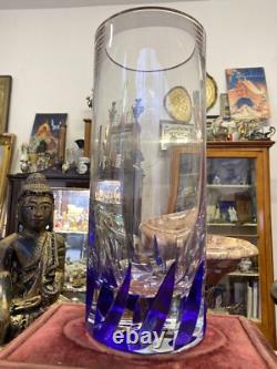 Murano Glass Cobalt Leaf Centrepiece Vase 10Urn Cut Crystal Art Deco Vintage