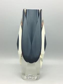 Murano Glass Vase by MANDRUZZATO Facet Cut Crystal Blueish Grey Sommerso 60´s