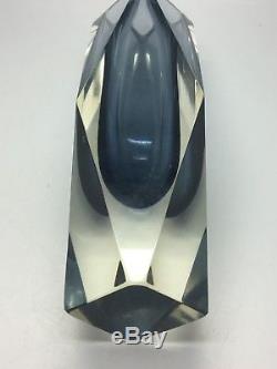 Murano Glass Vase by MANDRUZZATO Facet Cut Crystal Blueish Grey Sommerso 60´s