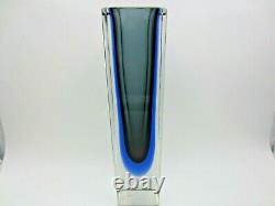 Murano block facet cut Murano blue grey Mandruzzato art glass vase