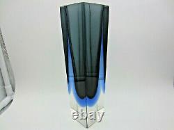 Murano block facet cut Murano blue grey Mandruzzato art glass vase