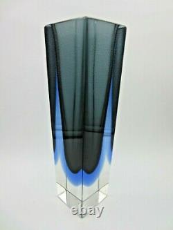 Murano block facet cut Murano blue grey Mandruzzato art glass vase