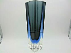 Murano block facet cut Murano blue grey Mandruzzato art glass vase