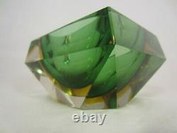 Murano geometric block cut green amber sommerso faceted art glass bowl