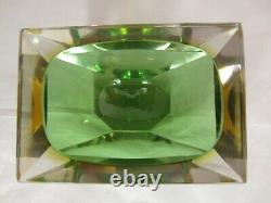Murano geometric block cut green amber sommerso faceted art glass bowl