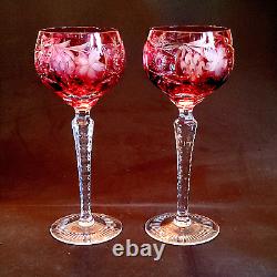 NACHTMANN TRAUB RUBY TALL WINE HOCK, Cut Lead Crystal, 8.25, Glasses, 2PCS SET
