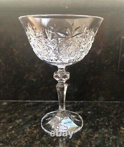 NEW Bohemian Czech Crystal Set Of 6 Champagne Glasses Hand Cross Cut Vintage