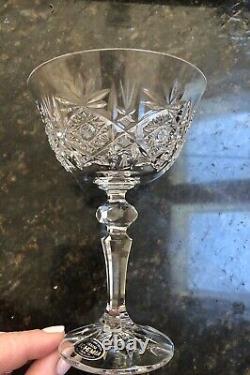 NEW Bohemian Czech Crystal Set Of 6 Champagne Glasses Hand Cross Cut Vintage