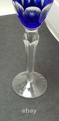 NEW IN BOX VINTAGE CZECH 4 Champagne Flutes Cut To Clear Cobalt Prpl Green Red